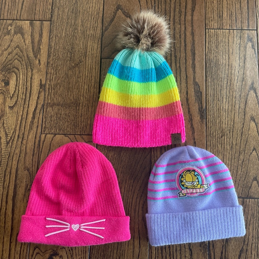 Colorful Beanie Set with Pom Pom and Embroidery